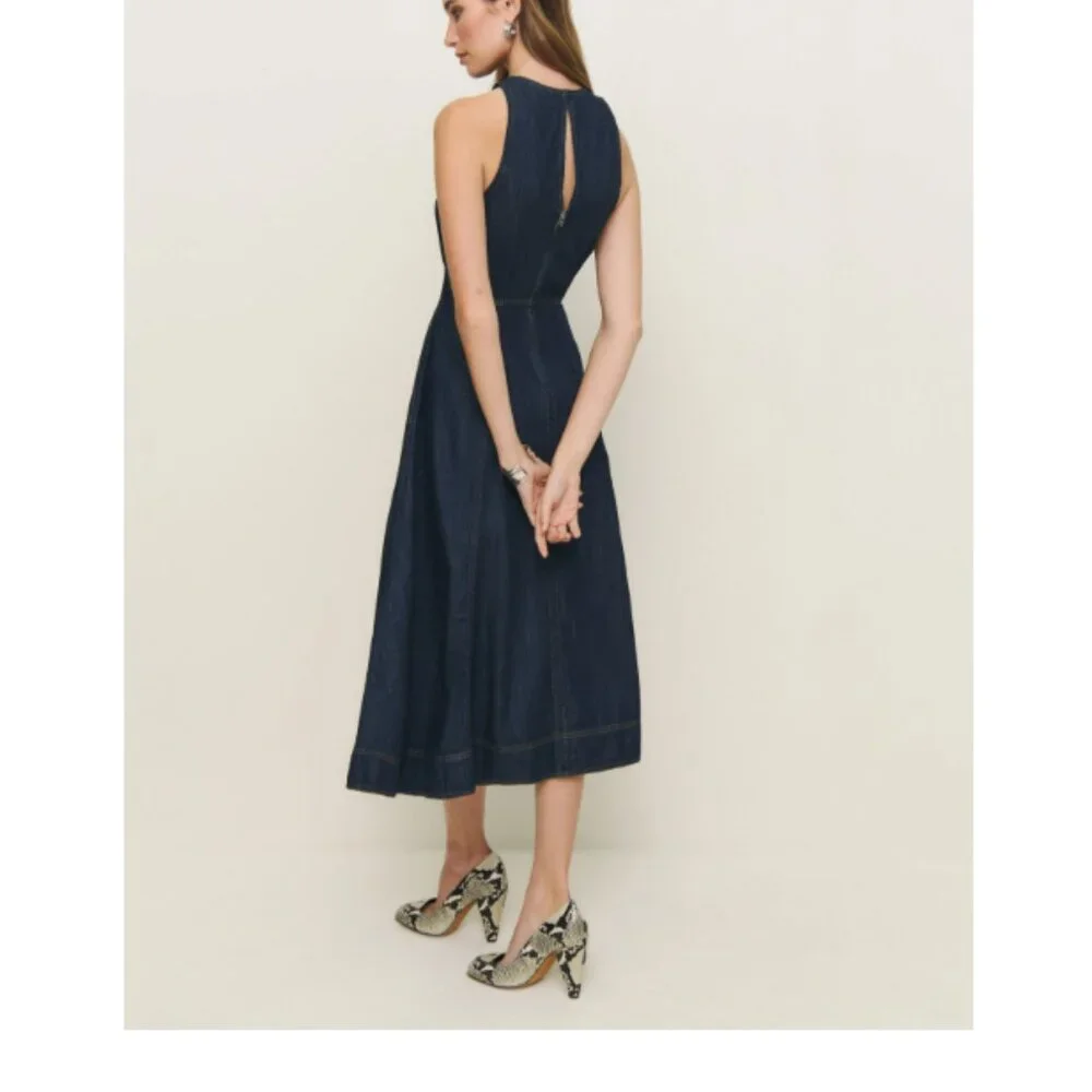 Reformation Pippa Denim Midi Dress Blue - Size 2 - Picture 2 of 2